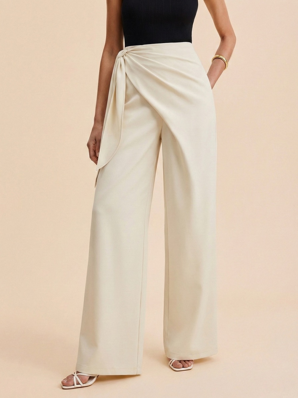 Commense Draped Wrap Wide-Leg Pants